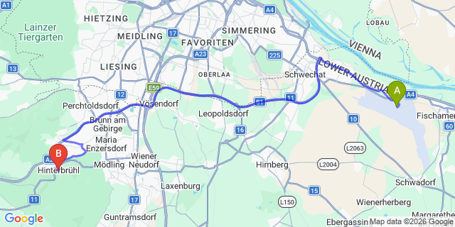 Map: Vienna Airport (VIE) to Hinterbrühl