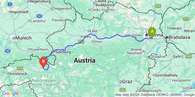 Map: Vienna Airport (VIE) to Hinterglemm