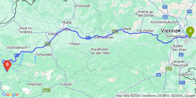 Map: Vienna Airport (VIE) to Hintersee