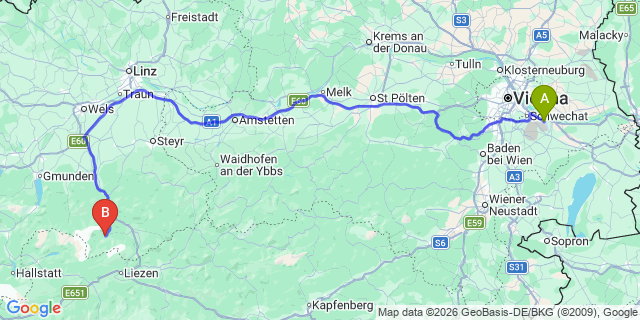 Map: Vienna Airport (VIE) to Hinterstoder