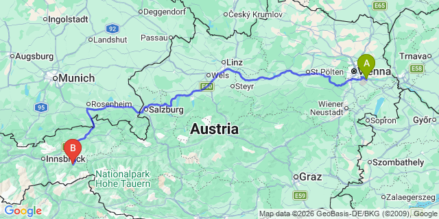 Map: Vienna Airport (VIE) to Hippach