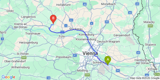 Map: Vienna Airport (VIE) to Hippersdorf