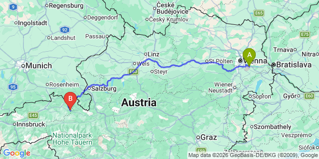 Map: Vienna Airport (VIE) to Hochfilzen