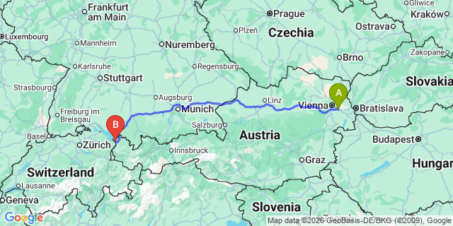 Map: Vienna Airport (VIE) to Höchst
