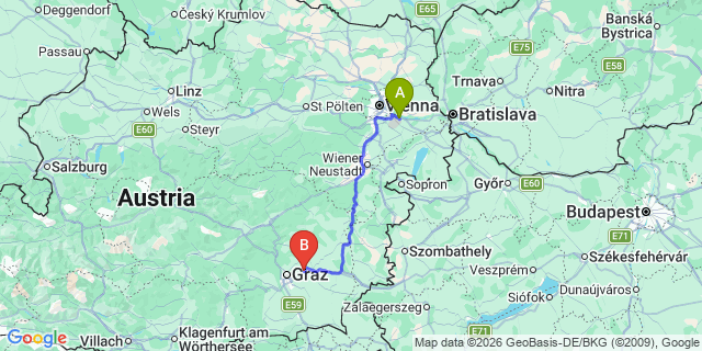 Map: Vienna Airport (VIE) to Höf-Präbach