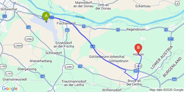 Map: Vienna Airport (VIE) to Höflein