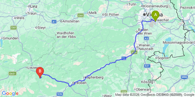 Map: Vienna Airport (VIE) to Hohentauern