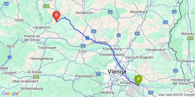 Map: Vienna Airport (VIE) to Hohenwarth-Mühlbach am Manhartsberg