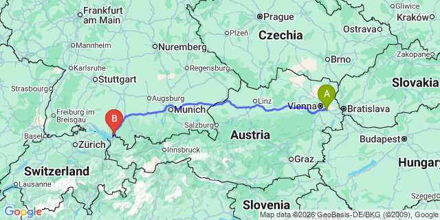 Map: Vienna Airport (VIE) to Hohenweiler