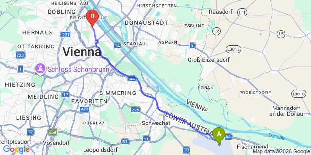 Map: Vienna Airport (VIE) to Holiday Inn - the niu, Franz Vienna, an IHG Hotel