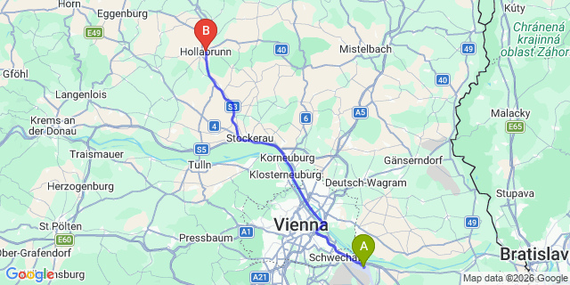 Map: Vienna Airport (VIE) to Hollabrunn