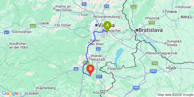 Map: Vienna Airport (VIE) to Hollenthon