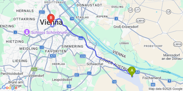 Map: Vienna Airport (VIE) to Hotel Astoria Wien
