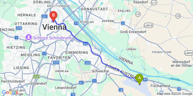 Map: Vienna Airport (VIE) to Hotel Bajazzo