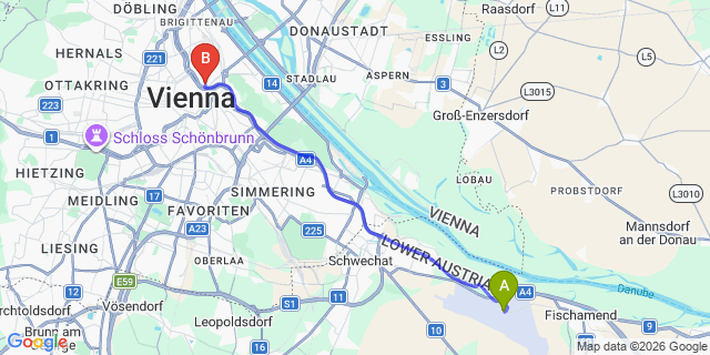 Map: Vienna Airport (VIE) to Hotel City Central