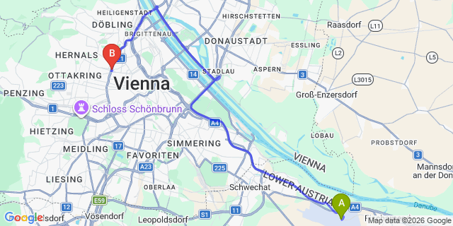Map: Vienna Airport (VIE) to Hotel City Residence