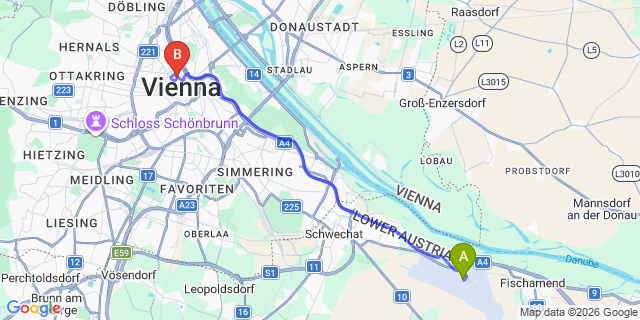 Map: Vienna Airport (VIE) to Hotel Das Tigra