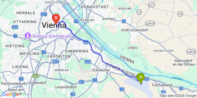 Map: Vienna Airport (VIE) to Hotel Domizil