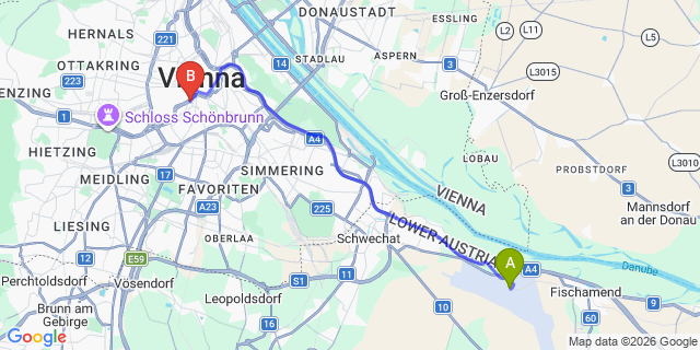 Map: Vienna Airport (VIE) to Hotel drei kronen