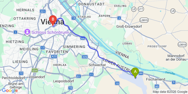 Map: Vienna Airport (VIE) to Hotel Imperial