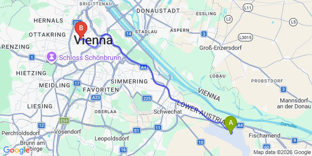 Map: Vienna Airport (VIE) to Hotel Josefshof am Rathaus