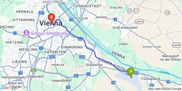 Map: Vienna Airport (VIE) to Hotel Kaiserin Elisabeth