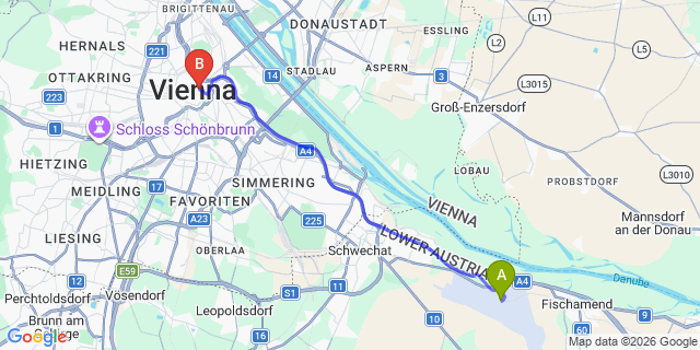 Map: Vienna Airport (VIE) to Hotel Konig von Ungarn