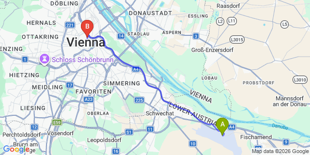 Map: Vienna Airport (VIE) to Hotel Marc Aurel