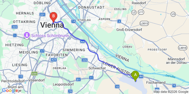 Map: Vienna Airport (VIE) to Hotel Mercure Wien Zentrum