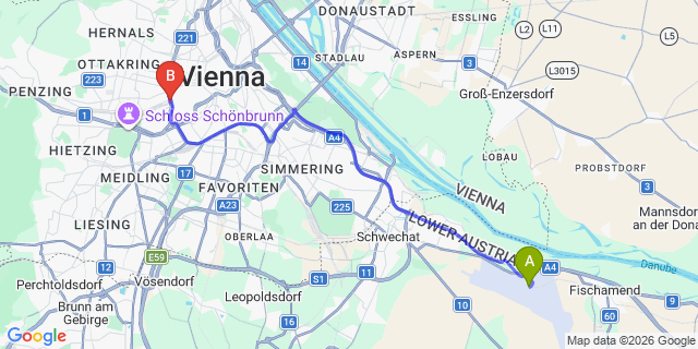 Map: Vienna Airport (VIE) to Hotel Motel One Vienna-Westbahnhof