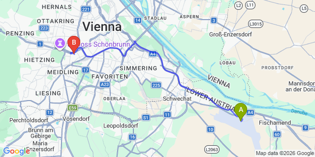 Map: Vienna Airport (VIE) to Hotel Orangerie
