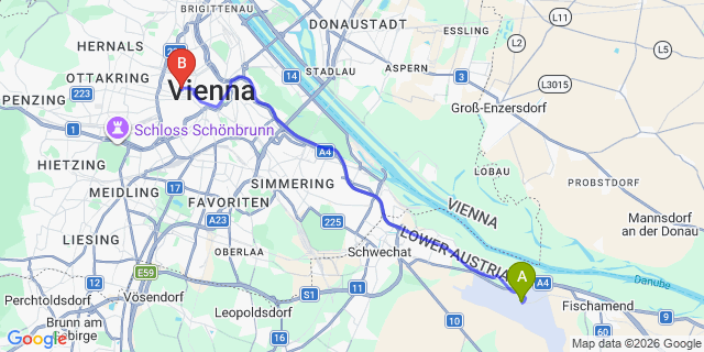 Map: Vienna Airport (VIE) to Hotel Pension Lehrerhaus