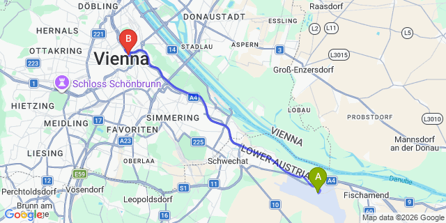 Map: Vienna Airport (VIE) to Hotel Post Wien