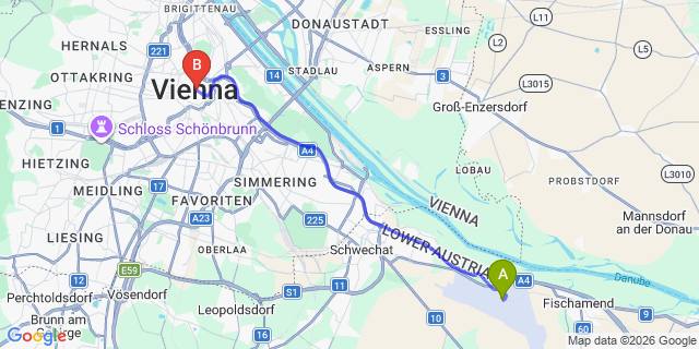 Map: Vienna Airport (VIE) to Hotel Royal