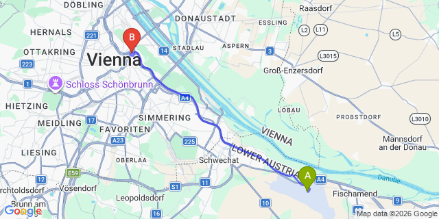 Map: Vienna Airport (VIE) to Hotel Urania Vienna
