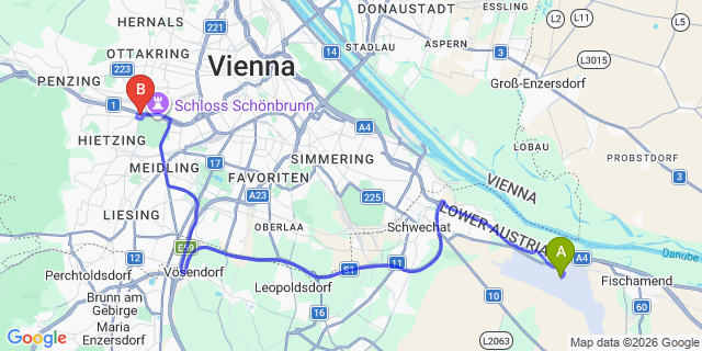 Map: Vienna Airport (VIE) to Hotel Viktoria Vienna