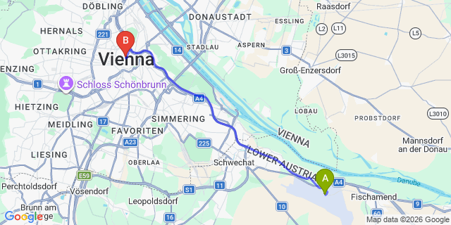 Map: Vienna Airport (VIE) to Hotel Wandl