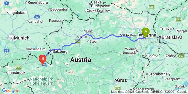 Map: Vienna Airport (VIE) to Hutten