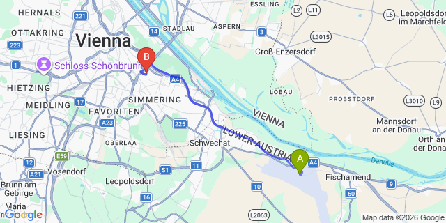 Map: Vienna Airport (VIE) to ibis budget Wien Sankt Marx