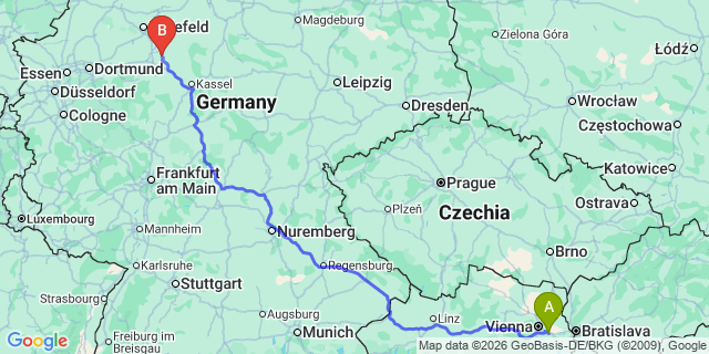 Map: Vienna Airport (VIE) to Iggenhausen