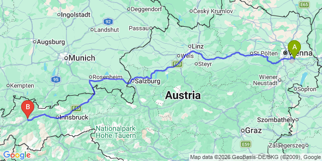Map: Vienna Airport (VIE) to Imst