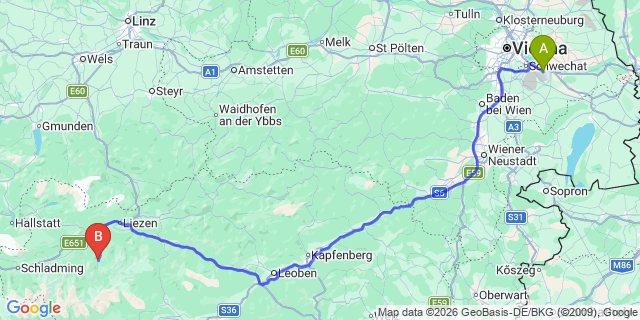 Map: Vienna Airport (VIE) to Irdning-Donnersbachtal