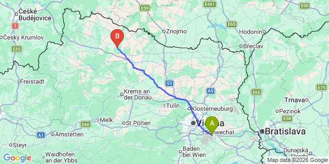 Map: Vienna Airport (VIE) to Irnfritz-Messern