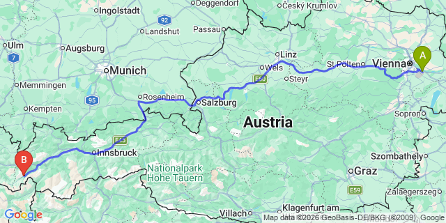 Map: Vienna Airport (VIE) to Ischgl