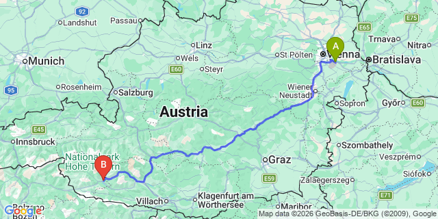 Map: Vienna Airport (VIE) to Iselsberg-Stronach