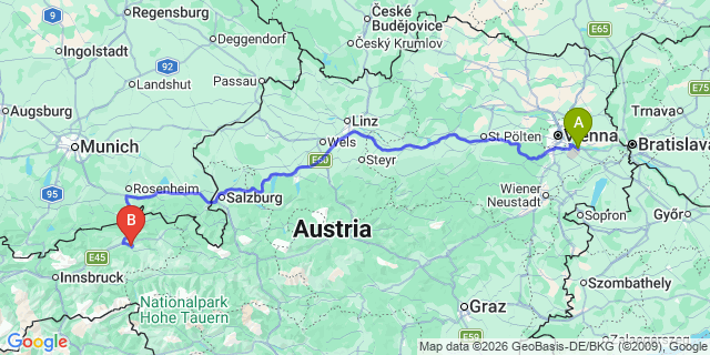 Map: Vienna Airport (VIE) to Itter