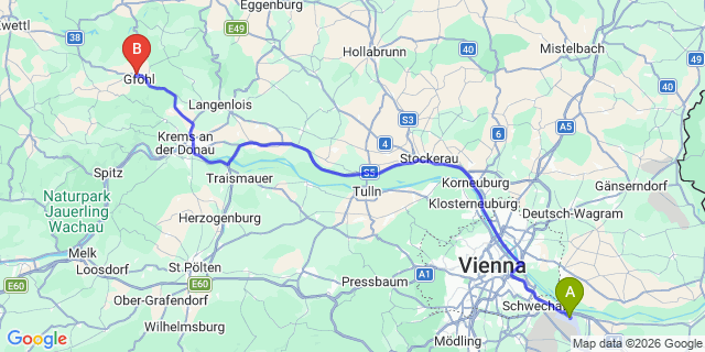 Map: Vienna Airport (VIE) to Jaidhof