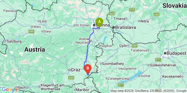 Map: Vienna Airport (VIE) to Jennersdorf