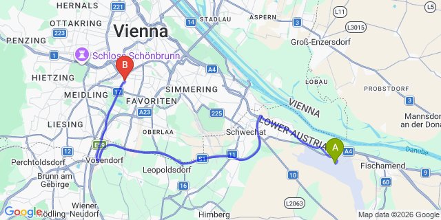Map: Vienna Airport (VIE) to Jimmy’s Apartments DANDELION