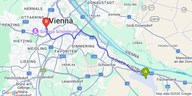 Map: Vienna Airport (VIE) to JO&JOE Wien